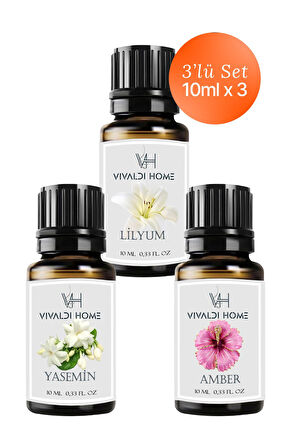 Lilyum, Yasemin, Amber Uçucu Yağ Buhurdanlık Yağı 10ml x 3'lü Set