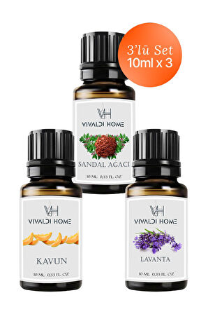 Sandal Ağacı, Kavun, Lavanta Uçucu Yağ Buhurdanlık Yağı 10ml x 3'lü Set