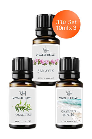 Şakayık, Okaliptus, Okyanus Esintisi Uçucu Yağ Buhurdanlık Yağı 10ml x 3'lü Set