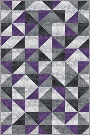 Mor Geometrik Kaymaz Tabanlı Makinede Yıkanabilir Halı PR05