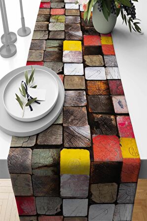 Çok Renkli Modern Desenli Premium Masa Örtüsü Runner RNR076