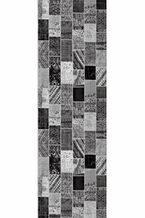 Gri Patchwork Kırk Yama Premium Masa Örtüsü Runner RNR292