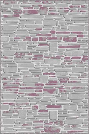 Pembe Taş Desenli Kaymaz Tabanlı Dekoratif Halı RO08
