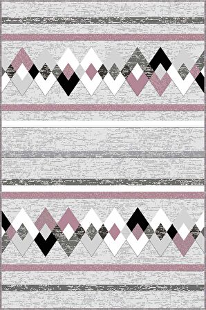 Pembe Zigzag Kaymaz Tabanlı Makinede Yıkanabilir Halı RT04