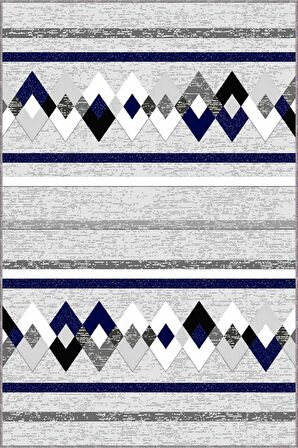 Lacivert Zigzag Kaymaz Taban Makinede Yıkanabilir Halı RT08
