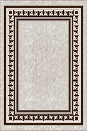 Bej Çerçeveli Kaymaz Tabanlı Makinede Yıkanabilir Halı RV032