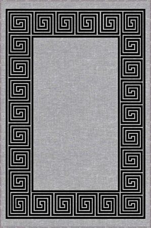 Gri Çerçeveli Kaymaz Tabanlı Makinede Yıkanabilir Halı RV045