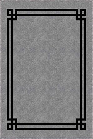 Gri Çerçeveli Kaymaz Tabanlı Makinede Yıkanabilir Halı RV060
