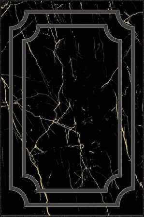 Siyah Gold Çerçeveli Kaymaz Tabanlı Dekoratif Halı RV064