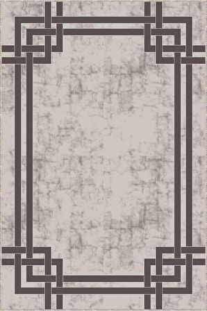 Bej Çerçeveli Kaymaz Tabanlı Makinede Yıkanabilir Halı RV071