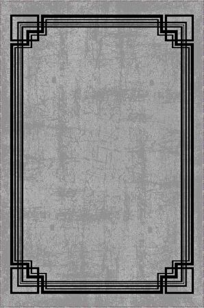 Gri Çerçeveli Kaymaz Tabanlı Makinede Yıkanabilir Halı RV073