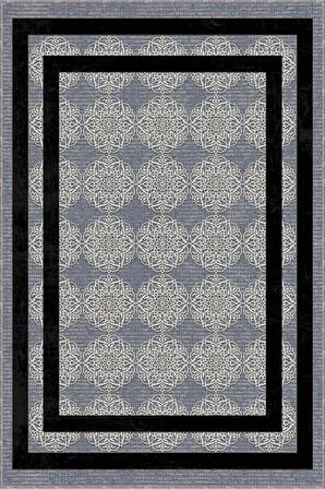 Gri Çerçeveli Kaymaz Tabanlı Makinede Yıkanabilir Halı RV085