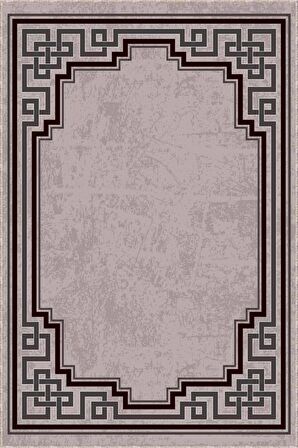 Bej Çerçeveli Kaymaz Tabanlı Makinede Yıkanabilir Halı RV091