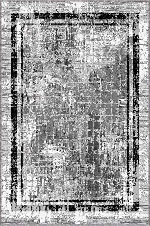 Gri Çerçeveli Kaymaz Tabanlı Makinede Yıkanabilir Halı RV103