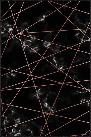 Siyah Mermer Görünümlü Kaymaz Tabanlı Dekoratif Halı RV116