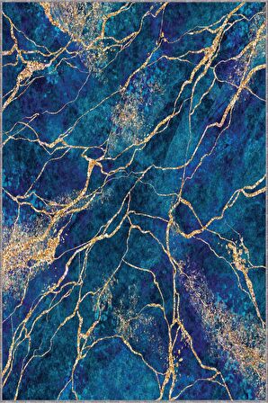 Petrol Mermer Görünümlü Kaymaz Tabanlı Dekoratif Halı RV126