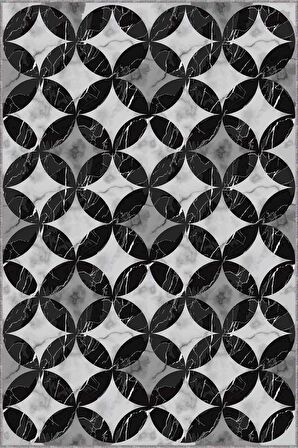 Siyah Mermer Görünümlü Kaymaz Tabanlı Dekoratif Halı RV133