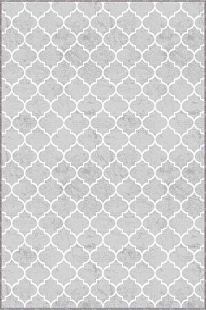 Gri Fas Desen Kaymaz Tabanlı Makinede Yıkanabilir Halı RV156