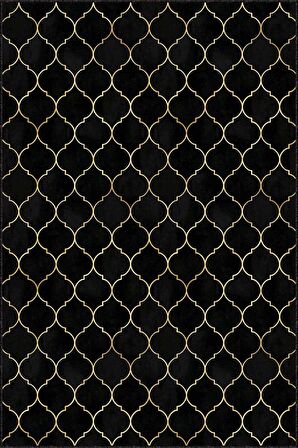 Siyah Fas Desen Kaymaz Taban Makinede Yıkanabilir Halı RV157