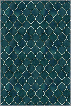 Zümrüt Fas Desen Kaymaz Tabanlı Dekoratif Halı RV160