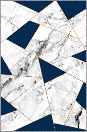 Mavi Mermer Görünümlü Kaymaz Tabanlı Dekoratif Halı RV166