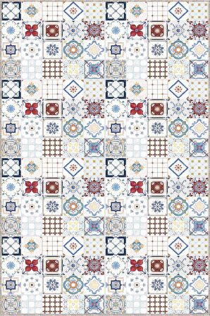 Çok Renkli Çini Desen Kaymaz Tabanlı Dekoratif Halı RV230