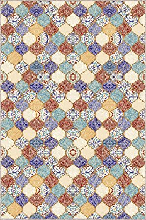 Çok Renkli Çini Desen Kaymaz Tabanlı Dekoratif Halı RV231