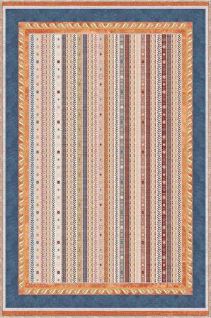 Turuncu Otantik Kaymaz Taban Makinede Yıkanabilir Halı RV274