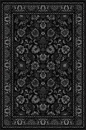Siyah Vintage Kaymaz Tabanlı Makinede Yıkanabilir Halı RV289