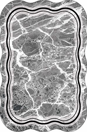 Gri Çerçeveli Kaymaz Tabanlı Lazer Kesim Halı RV307