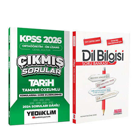 Yediiklim 2026 KPSS Ortaöğretim Önlisans Tarih Konularına Göre Çıkmış Sorular ve AKM Dil Bilgisi Soru Bankası Seti 2 Kitap