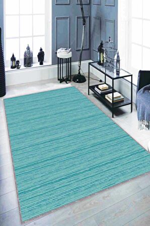 Turkuaz Sade Desensiz Kaymaz Tabanlı Dekoratif Halı ST09