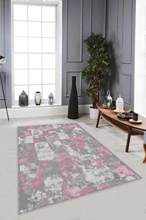 Pembe Vintage Kaymaz Tabanlı Makinede Yıkanabilir Halı SU07