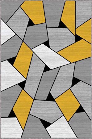 Sarı Geometrik Kaymaz Tabanlı Makinede Yıkanabilir Halı WL02