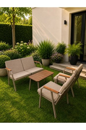 VİENTO 2-1-1 BAHÇE BALKON MOBİLYASI,SEHPALI,CAPİ İSKELET, KUMAŞ RENGİ 04 CAPPUCCİNO EKOSELİ