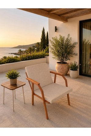 VİENTO 2-1-1 BAHÇE BALKON MOBİLYASI,SEHPALI, KAHVE İSKELET KUMAŞ RENGİ 04 CAPPUCCİNO EKOSELİ