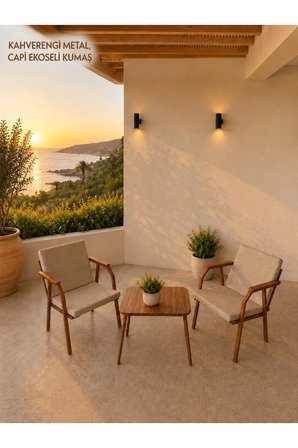 VİENTO 1-1 BAHÇE BALKON MOBİLYASI,KAHVE İSKELET,KUMAŞ RENGİ 04 CAPPUCCİNO EKOSELİ