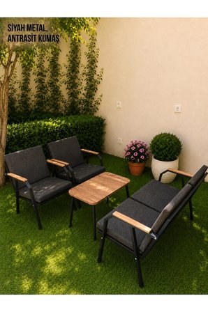 VİENTO 2-1-1 BAHÇE BALKON MOBİLYASI,SEHPALI,KUMAŞ RENGİ 01 ANTRASİT