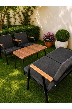 VİENTO 2-1-1 BAHÇE BALKON MOBİLYASI,SEHPALI,KUMAŞ RENGİ 01 ANTRASİT