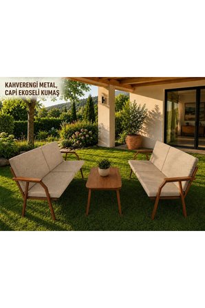 VİENTO 2-2 BAHÇE BALKON MOBİLYASI,SEHPALI,CAPİ İSKELET, KUMAŞ RENGİ 04 CAPPUCİNO EKOSELİ