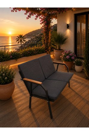 VİENTO 2-2-1-1 BAHÇE BALKON MOBİLYASI,SEHPALI,SİYAH İSKELET,