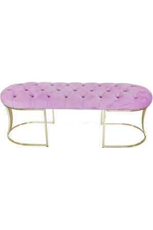 Viego Gold Pembe Puf - Lüks Metal Gold Ayak, Chester Model Yatak Ucu Bench Puf