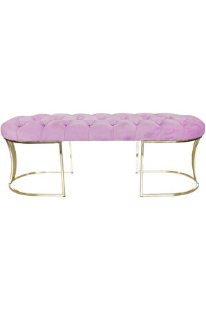 Viego Gold Pembe Puf - Lüks Metal Gold Ayak, Chester Model Yatak Ucu Bench Puf