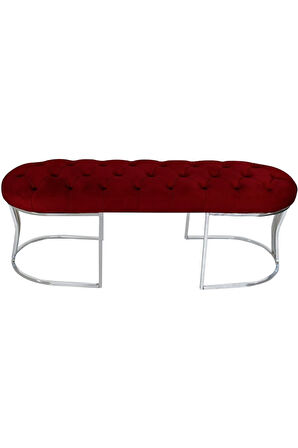 Viego Silver Puf Lüks Metal Gümüş Ayak, Chester Model Yatak Ucu Bordo Bench