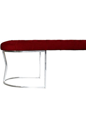 Viego Silver Puf Lüks Metal Gümüş Ayak, Chester Model Yatak Ucu Bordo Bench