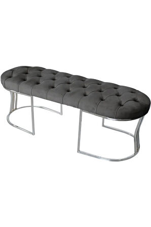 Viego Silver Puf Lüks Metal Gümüş Ayak, Chester Model Yatak Ucu Gri Bench