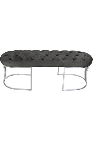 Viego Silver Puf Lüks Metal Gümüş Ayak, Chester Model Yatak Ucu Gri Bench