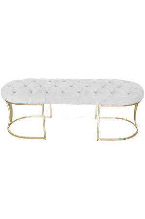 Viego Gold Beyaz Puf - Lüks Metal Gold Ayak, Chester Model Yatak Ucu Bench Puf