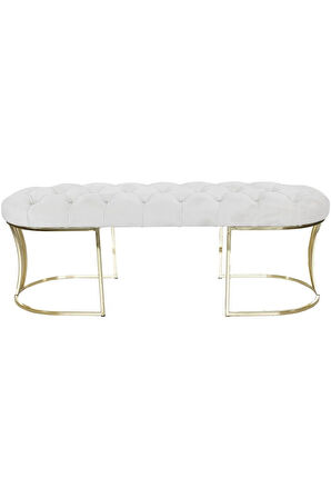 Viego Gold Beyaz Puf - Lüks Metal Gold Ayak, Chester Model Yatak Ucu Bench Puf