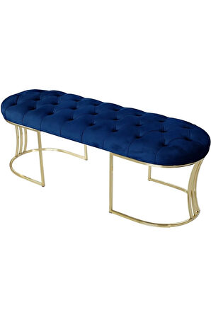 Viego Gold Mavi Puf - Lüks Metal Gold Ayak, Chester Model Yatak Ucu Bench Puf